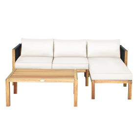 3 Pieces Patio Acacia Wood Sofa Furniture Set with Nylon Rope Armrest