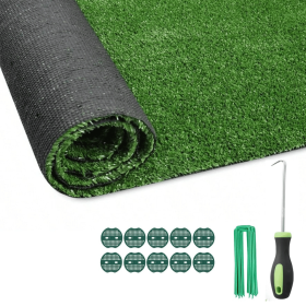 5FT*25FT Artificial Turf, Mat with Drainage Holes. Thick Fake Grass with Rubber Backing, Ideal for Indoor/Outdoor Pet Areas, Garden, Lawn
