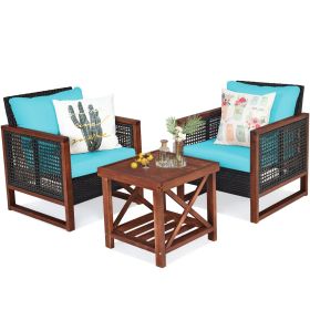3 Pieces Acacia Wood Patio Furniture Set with Coffee Table