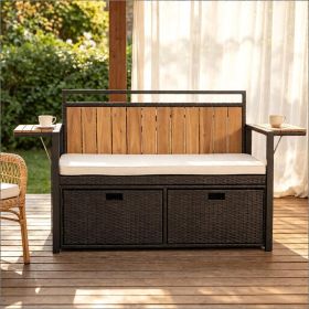 Outdoor Storage Bench with 2 Side Tables 2-Seater Seat   for Garden Patio