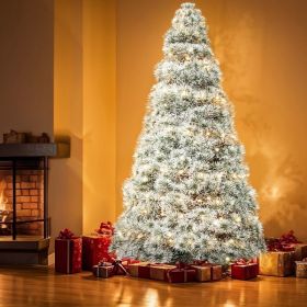 Pre-lit Artificial Christmas Tree, Prelighted Green Artificial Hinged Spruce Xmas Tree With 347 Branch Tips, 120 Incandescent Lights (Option: 9FT flocking)