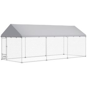 Outdoor Dog Kennel W Adjustable  Rotatable Bowl Rack, Waterproof UV-Resistant Cover, Secure Lock, 19.7 X 7.5 X 7.5 (Option: White)