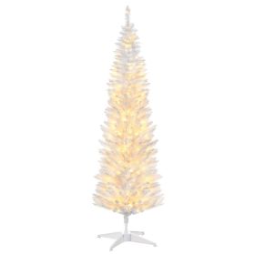 5ft Pencil Christmas Tree, Slim Artificial Christmas Tree with Realistic Branches and Warm White LED Lights, White (Option: White-860x180x180 mm)