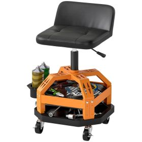 Rolling Creeper Garage Stool, 300 LBS Capacity Mechanic Stool With 360 Wheels, Tool Tray, Adjustable Height, Yellow (Option: YELLOW)
