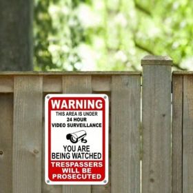 CIFbuy 24 Hour Video Surveillance Metal Sign Weatherproof Security Warning For Yard Indoor Outdoor Use (TikTok, Temu Pick-up Service) (Option: defaulttitle)