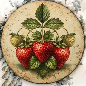 CIFbuy 1pc Vintage Fresh Strawberry 2D Flat Round Sign 8x8in, "x8in" Retro Fruit, Plaque Decor For Kitchen Cafe Restaurant Wall ArtTikTok, KTok, (Option: defaulttitle)