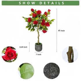 Artificial Rose Tree With Ceramic Pot - Indoor Home Decor Artificial Potted Plant (Option: 1pc)