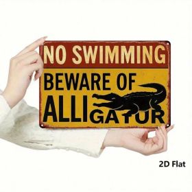 CIFbuy Vintage No Swimming Beware Of Alligator Sign, 8x12 Inch Metal Wall Art, Yellow Red Iron Plaque With Black Alligator Illustration TikTok, T (Option: defaulttitle)