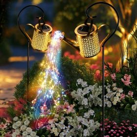 Outdoor Solar Watering Can With Lights Garden Decor Large Solar Powered Lanterns Hanging Waterproof LED Decorative Retro Metal Kettle String Ligh (Option: Colorful lights2PCS)