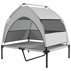 Elevated Dog Bed With Removable Canopy, Portable Outside Raised Pet Cot With Cooling Pad, Storage Bag, 36 X 29.5 X 35 (Option: GREY)