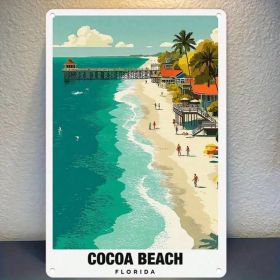 CIFbuy 1pc Retro Cocoa Beach Florida Metal Tin Sign, Vibrant Coastal Paradise Travel Poster Wall Art, Durable Iron Home Decor TikTok, TikTok, Rav (Option: defaulttitle)