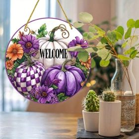 CIFbuy Handmade-Style 2D Flat Round Acrylic Wreath, "" Flat Round Acrylic Wreath, Acrylic Wreath, Purple Pumpkin Welcome Sign Wall DecorTikTok, T (Option: defaulttitle)