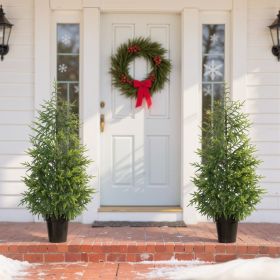 Set of 2 Artificial Christmas Tree, 4 ft Norflok Pine Xmas Tree with 133 Molded Tips and Pot Base, Easy Assembly, Green (Option: Green-850x270x270 mm)