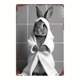 CIFbuy 1pc Black And White Bathrobe Rabbit Metal Sign, 8x12 Inch Minimalist Tin Sign Wall Art, Funny Bathroom Bedroom Home Decor For Me TikTok, T (Option: defaulttitle)