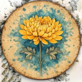 CIFbuy 1pc 8x8in Vintage Chrysanthemum Round Sign, "" 8x8in Vintage Chrysanthemum Round Sign, Chrysanthemum Round Sign, 2D Flat Autumn Floral Pla (Option: defaulttitle)