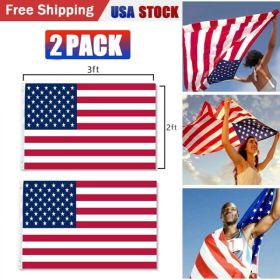 2pcs 2X3FT 60*90cm American Flag USA Flag Printed Nylon Flag National Flag W/Brass Grommets Courtyard Decoration Festival Decoration Flag (Option: defaulttitle)