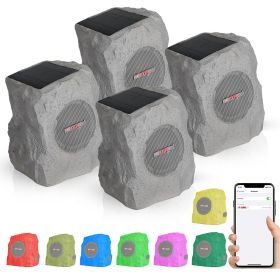 5 Core 2 Pair Rock Speaker Outdoor Waterproof Bluetooth Garden Speakers Solar & USB Charging RGB Colors for Patio Pool & Home (Color: Grey)