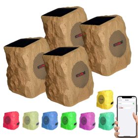 5 Core 2 Pair Rock Speaker Outdoor Waterproof Bluetooth Garden Speakers Solar & USB Charging RGB Colors for Patio Pool & Home (Color: Peach)