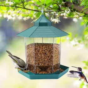 Hanging Gazebo Wild Bird Feeder Outdoor Bird Seed Station with Large Capacity 6 Feeder Ports for Garden Patio Park Weatherproof Easy To Refill (Color: Green)
