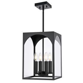 Large Outdoor Pendant Light Fixtures 4-Light, Exterior Hanging Lantern Porch Light Adjustable (Color: Black, Number of Light: 4-Light)