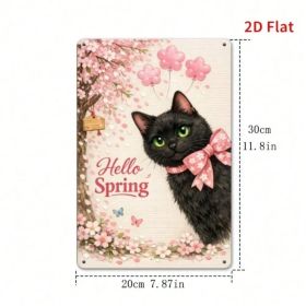 CIFbuy Hello Spring Cherry Blossom Black Cat Metal Plaque, Vintage 2D Flat Print Wall Art, Waterproof Rust Resistant Sign For Home Deco TikTok, T (Option: defaulttitle)