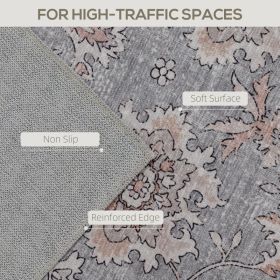 Machine Washable Area Rug 4x6, Non-Slip Traditional Flower Print Floor Carpet For Living Room, Bedroom, Grey And Brown (Option: BROWN)