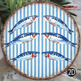 CIFbuy Vintage Sardine Wall Sign Round Seafood Plaque Mediterranean, "" Vintage Sardine, Wall Sign Round Seafood Plaque Mediterranean Nautical De (Option: defaulttitle)